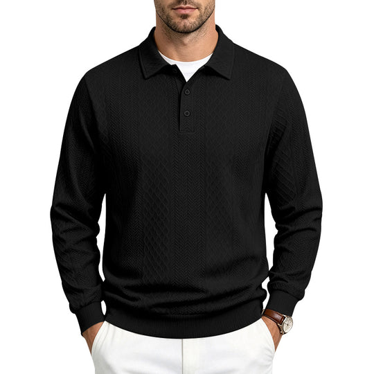 Herren Strukturiertes Langarm-Polo aus Feinstrick mit Zopfmuster Shop Nory