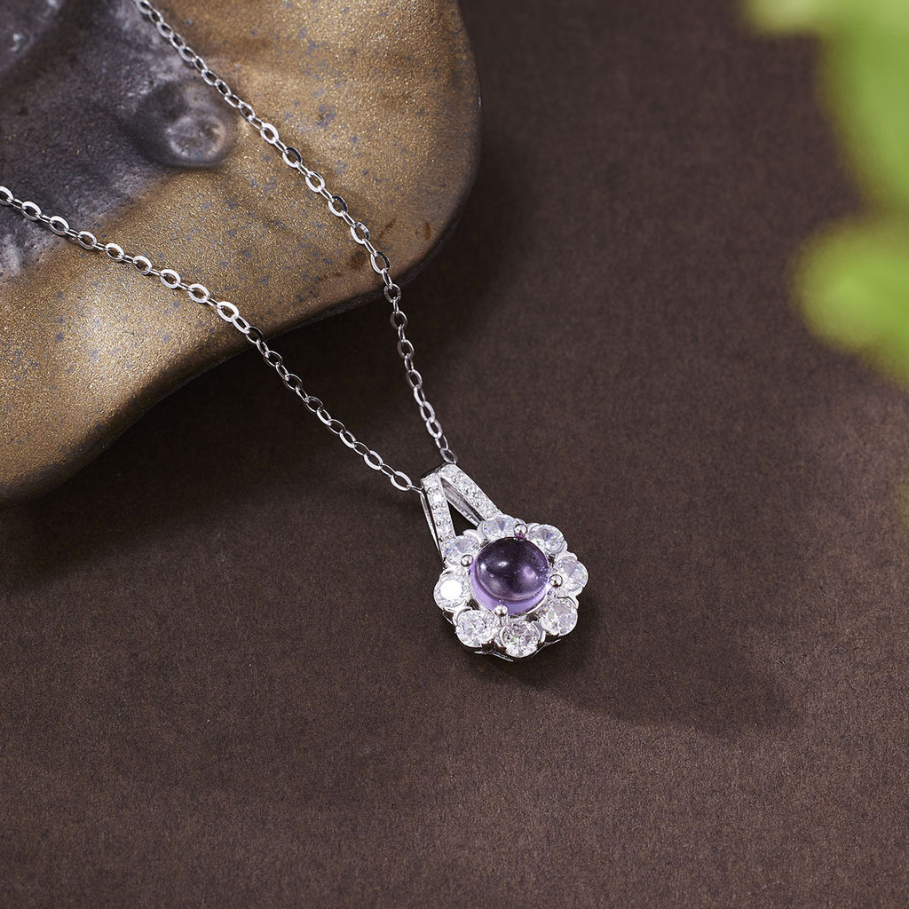Damen elegante Halskette mit floralem Anhänger aus hochwertigem Amethyst und Zirkonia-Verzierungen Shop Nory