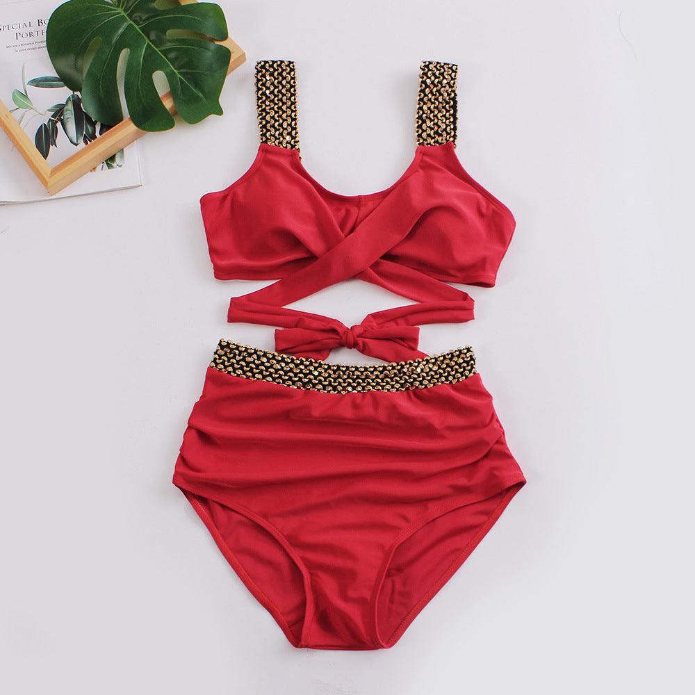 Damen Hochtailliertes Bikini-Set mit stilvollem Wickel-Oberteil