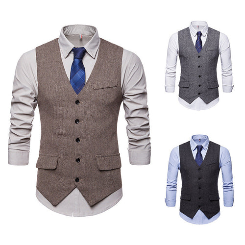 Herren elegante Weste im klassischen Herringbone-Design mit praktischen Taschen
