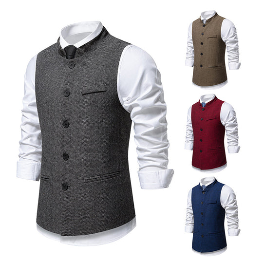 Herren elegante Weste mit Stehkragen und Fischgrätmuster aus Wollmix Shop Nory