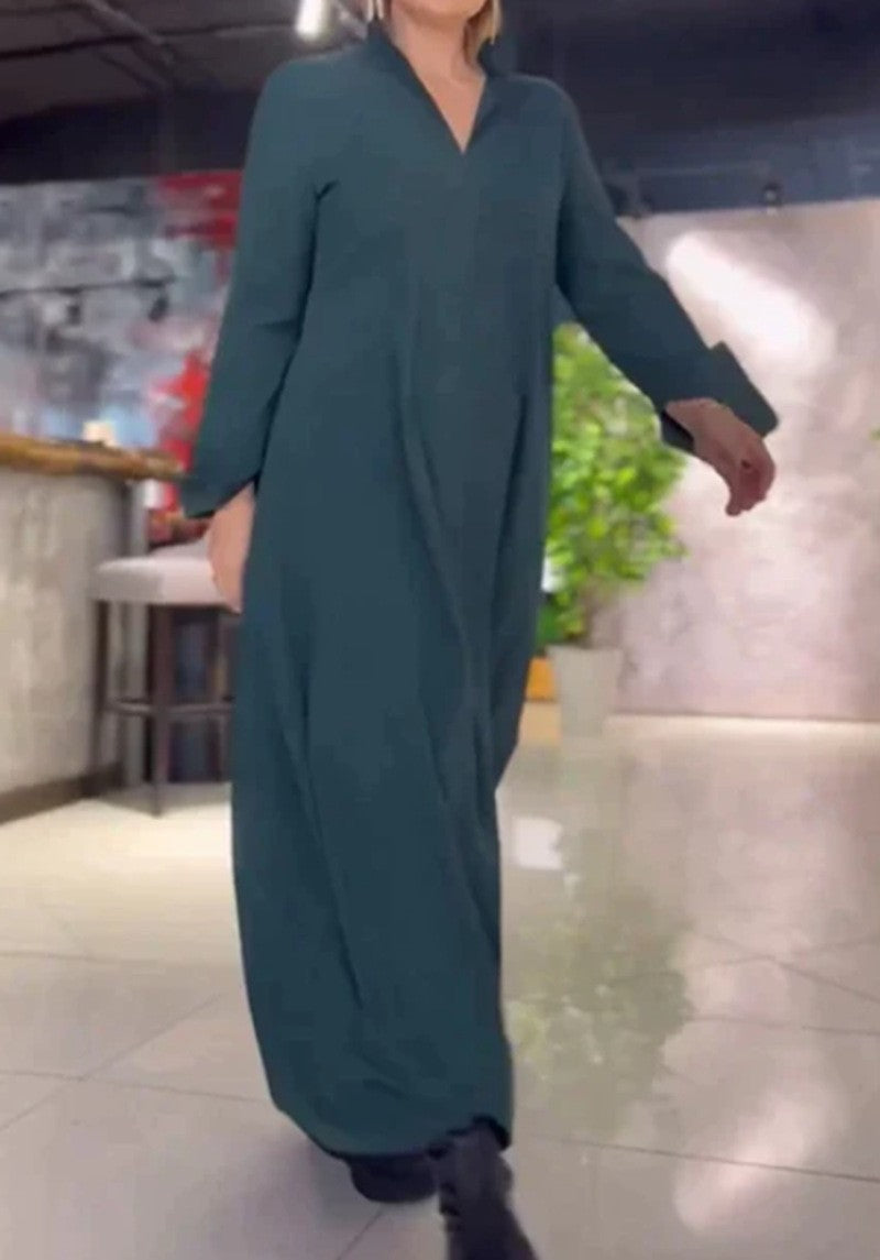 Damen Langblusenkleid mit praktischen Seitentaschen und modernem Schnitt