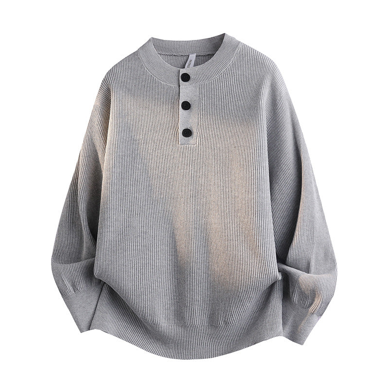 Unisex Oversized Rippen-Henley-Pullover mit verlängertem Rückensaum und 3-Knopf-Leiste Shop Nory