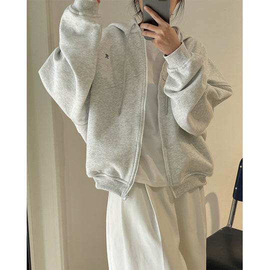 Damen Boxy-Oversize Kapuzen-Sweatjacke mit diagonalem Nahtdetail Shop Nory