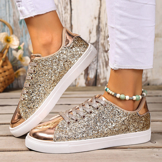 Damen Glitzernde Sneakers mit verspiegelter Zehenkappe und bequemer Polsterung Shopnory