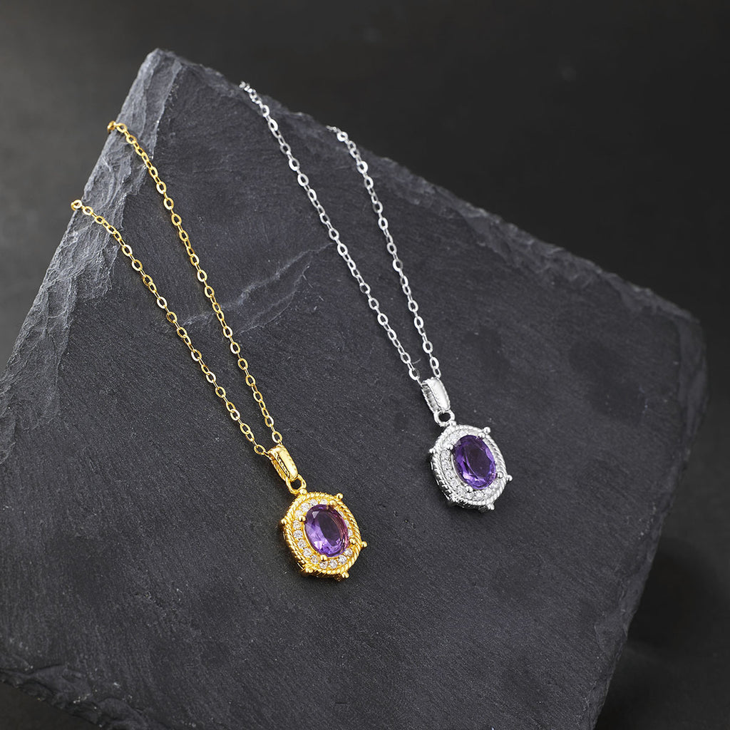 Damen Halskette mit ovalem Anhänger und detaillierter Zirkonia-Verzierung Shop Nory