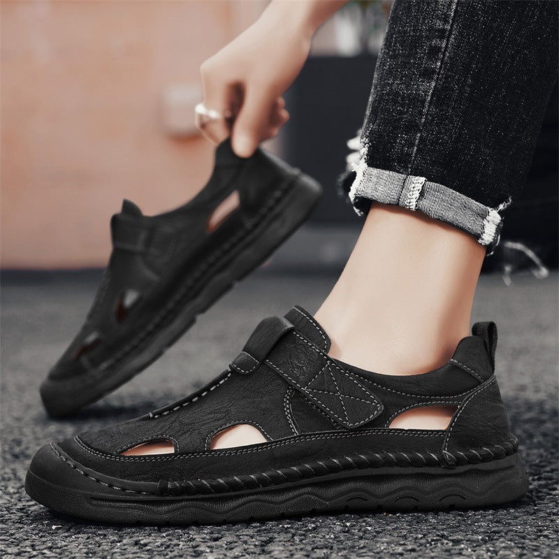 Herren Leder-Sandalen mit verstellbarem Klettverschluss und atmungsaktivem Design