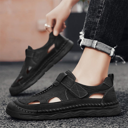 Herren Leder-Sandalen mit verstellbarem Klettverschluss und atmungsaktivem Design