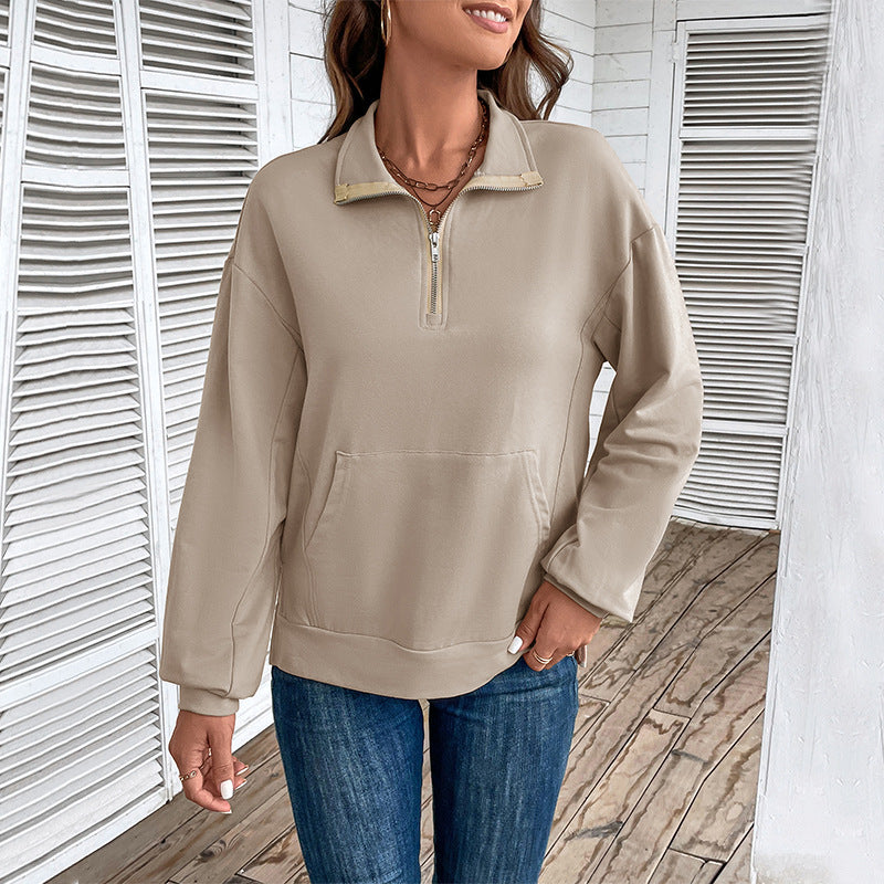 Damen Leichtes Halbzip-Sweatshirt im Relaxed-Fit mit Kängurutasche und Stehkragen Shop Nory