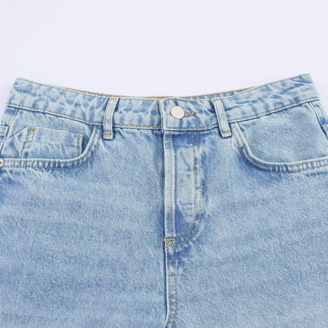 Damen weite Jeans mit floralen Spitzenapplikationen