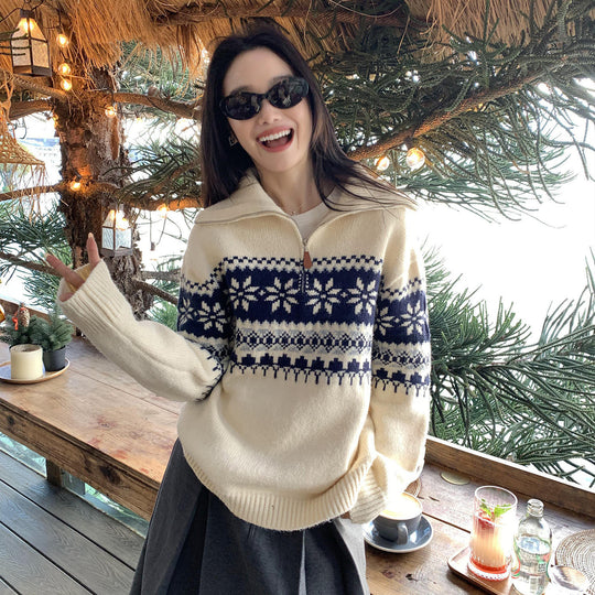 Damen Gemütlicher Strickpullover mit Stehkragen Shop Nory