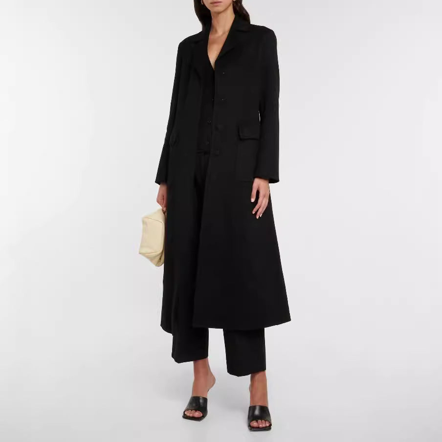 Damen Maxilanger Einreihiger Blazermantel mit cleanem Fall und Klappentaschen Shop Nory