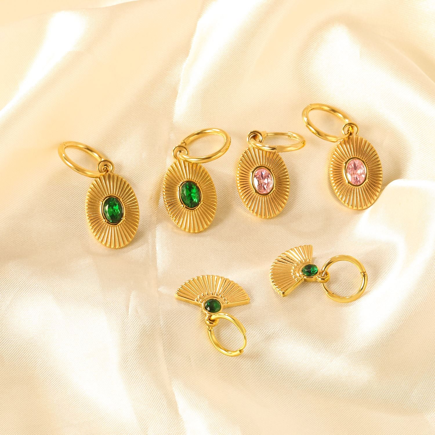 Damen Ohrhänger mit kunstvollem Fächerdesign und farbigem Zirkonia Shop Nory