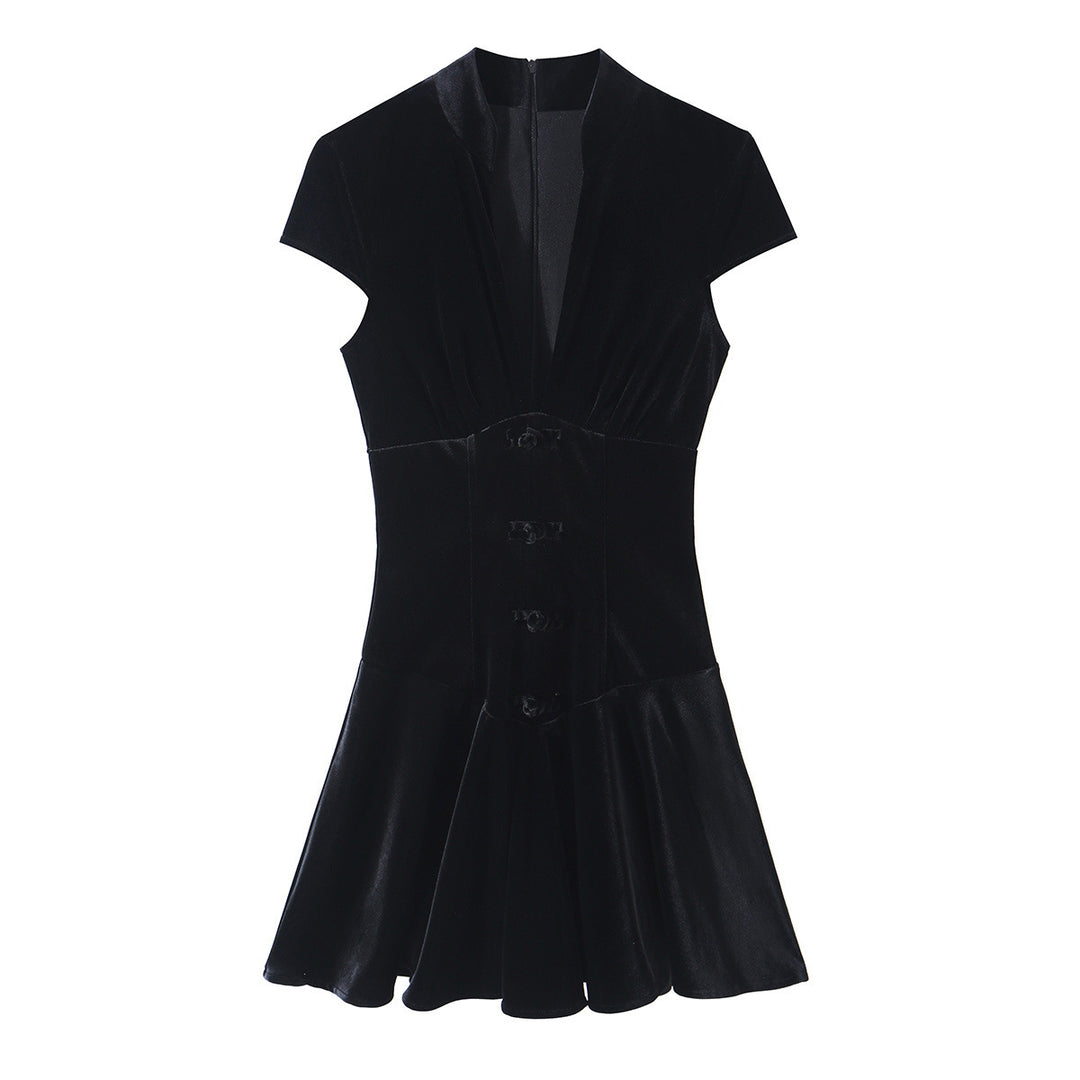 Damen Samt-Minikleid mit taillierter Korsett-Optik und ausgestelltem Rock Shop Nory