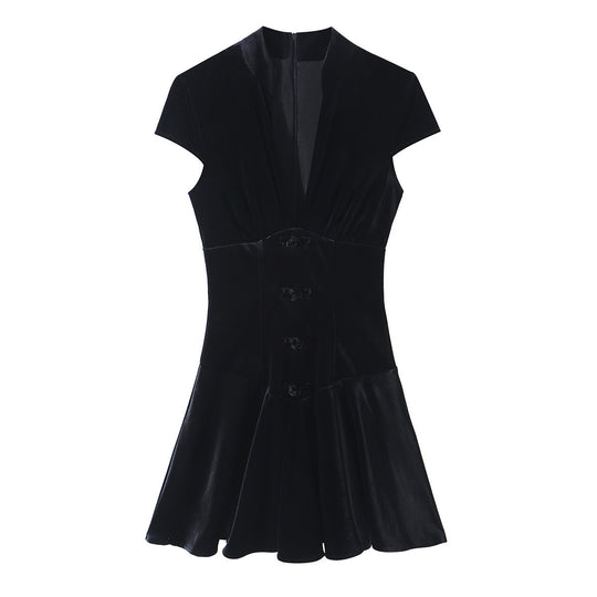 Damen Samt-Minikleid mit taillierter Korsett-Optik und ausgestelltem Rock Shop Nory