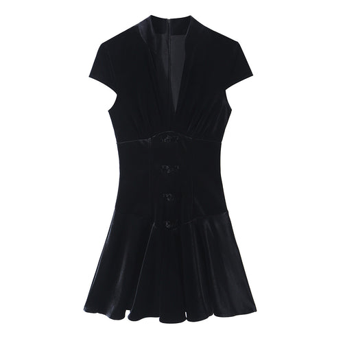 Damen Samt-Minikleid mit taillierter Korsett-Optik und ausgestelltem Rock Shop Nory