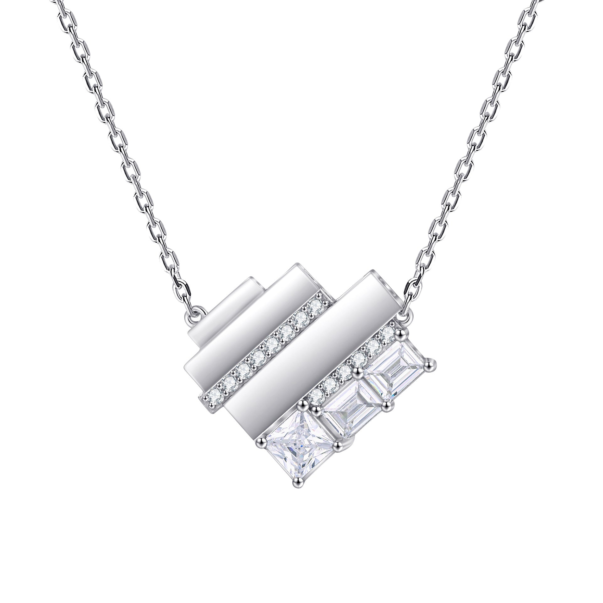 Damen Anhänger-Halskette mit modernem geometrischem Design und funkelnden Zirkonia Shop Nory