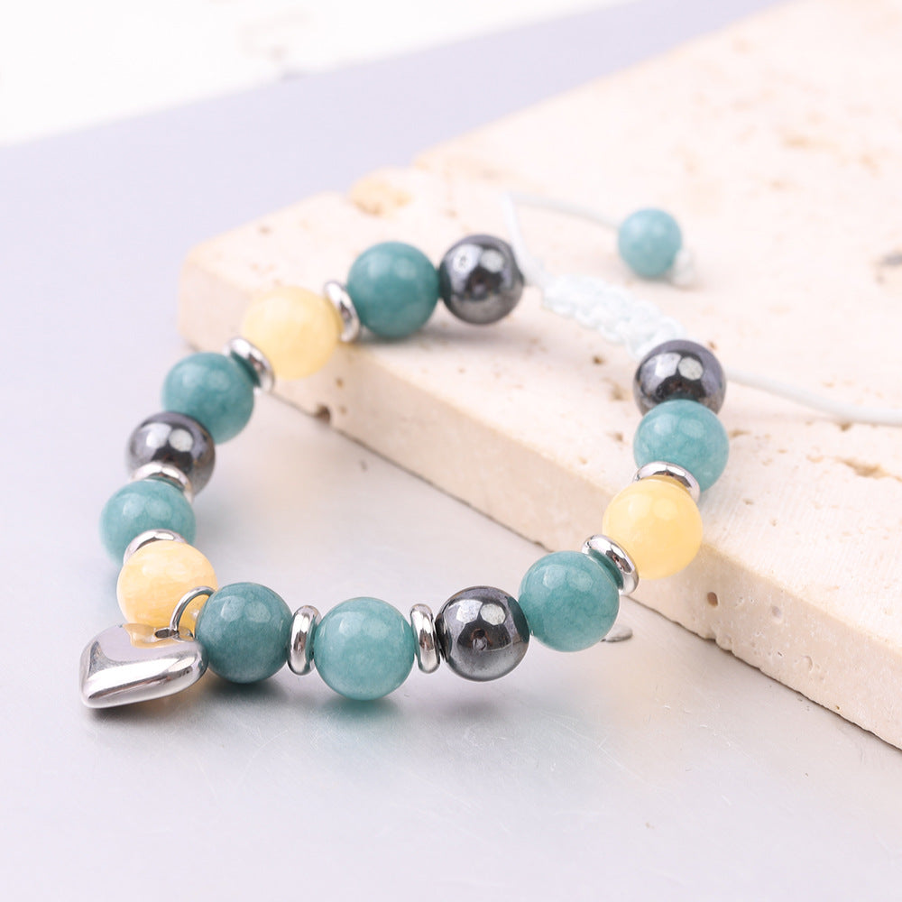 Damen Armband aus bunten Halbedelsteinen mit Herzanhänger Shop Nory