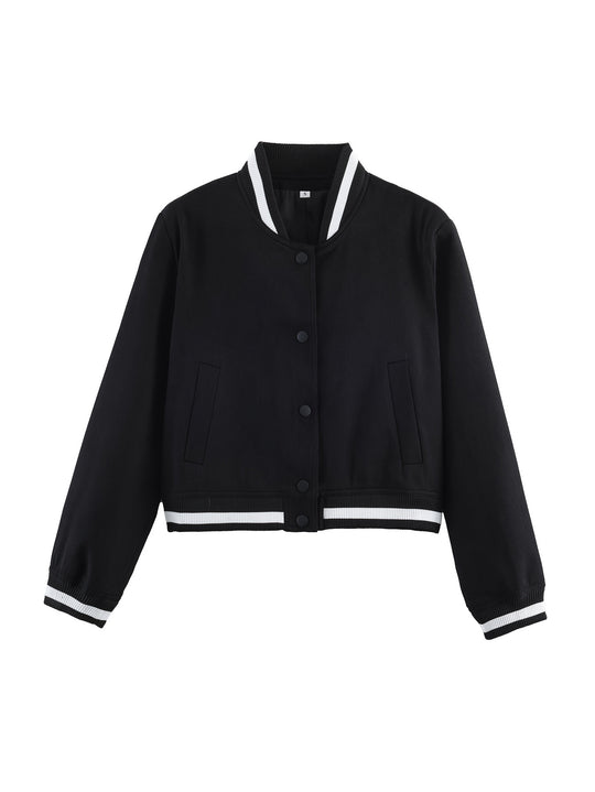 Damen Varsity‑Bomberjacke im Cropped‑Boxy‑Schnitt mit gestreiften Rippbündchen Shop Nory