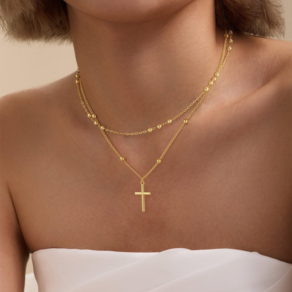 Damen Halskette mit modernem Kreuzanhänger und filigraner Gliederkonstruktion Shop Nory