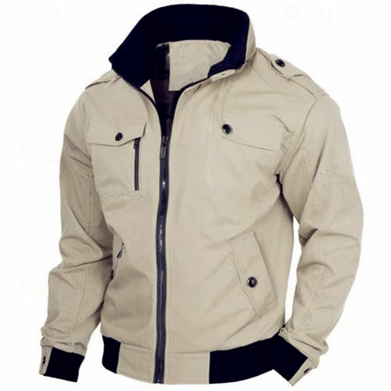 Herren Canvas-Field-Bomberjacke mit Stehkragen, Epauletten und Rippbündchen Shop Nory