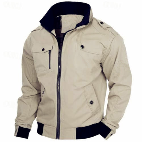 Herren Canvas-Field-Bomberjacke mit Stehkragen, Epauletten und Rippbündchen Shop Nory
