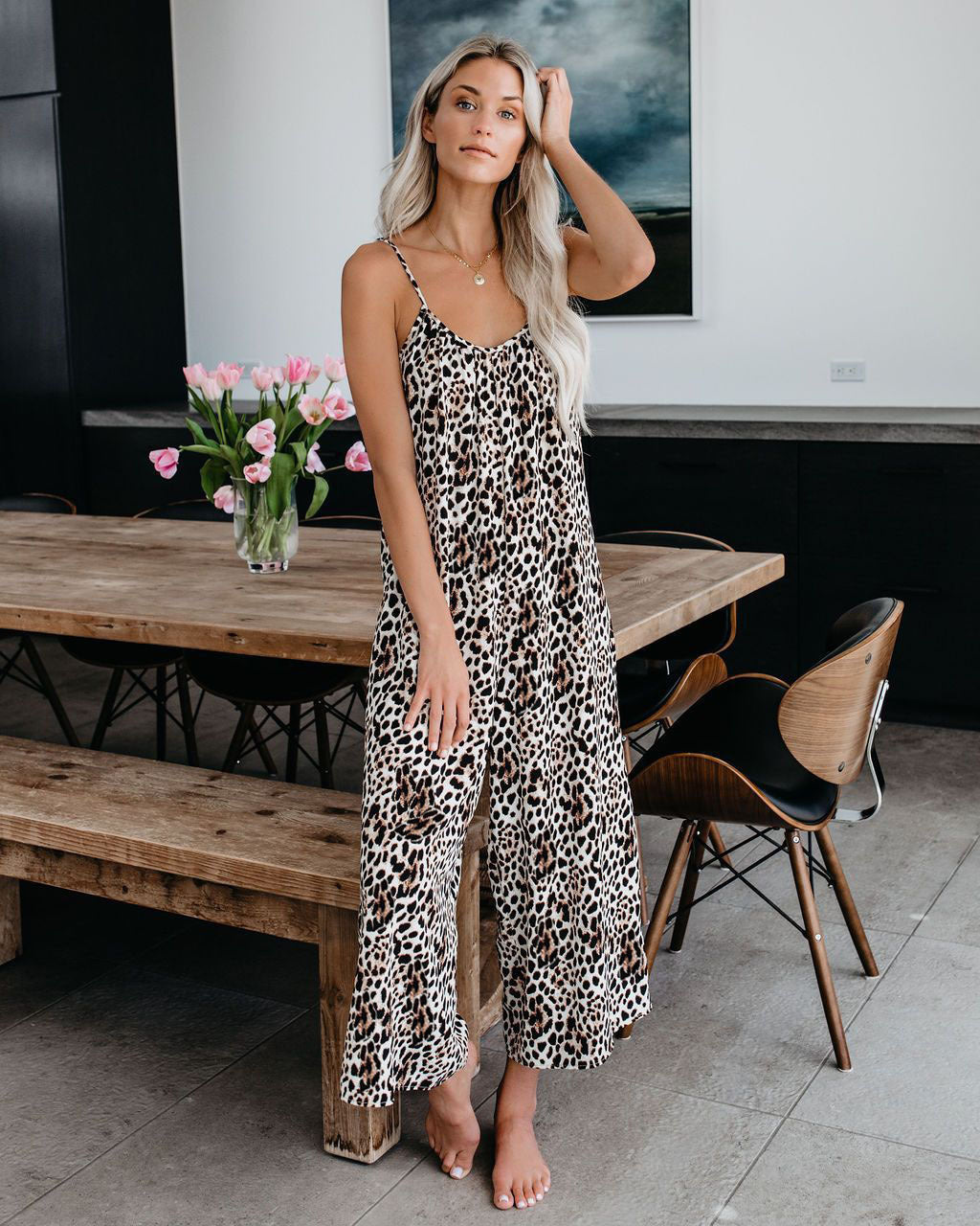 Damen Elegantes Jumpsuit mit Spaghettiträgern und weitem Bein