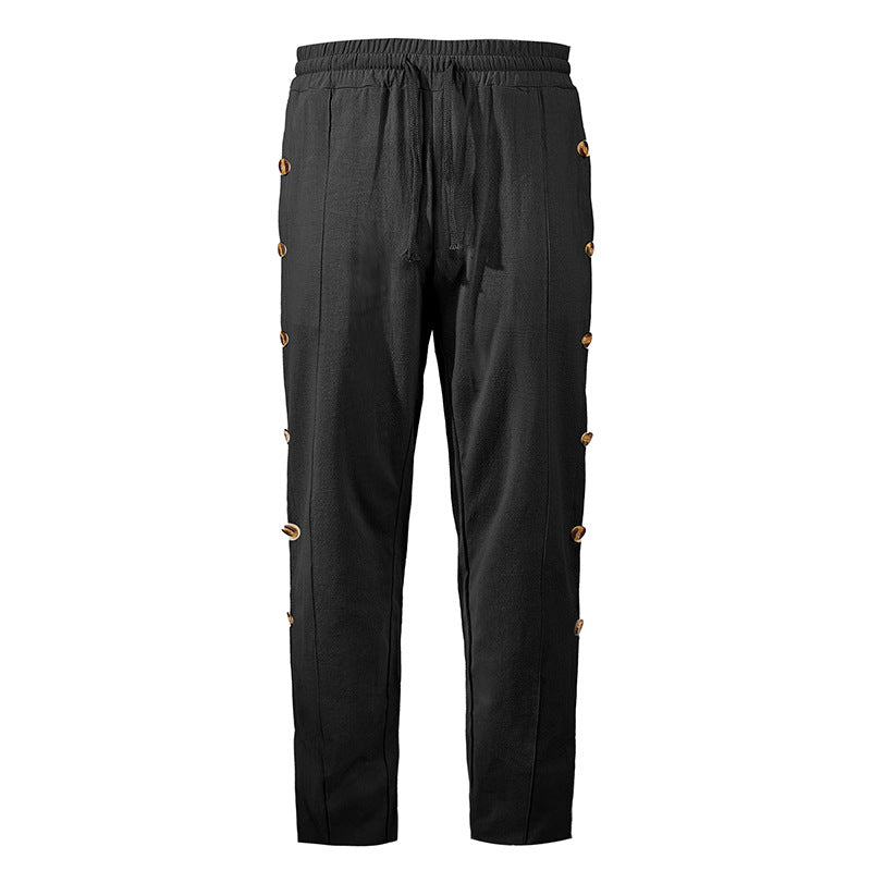 Herren Relaxed-Fit Freizeithose mit seitlichen Zierknopfleisten, elastischem Bund und Kordelzug Shop Nory