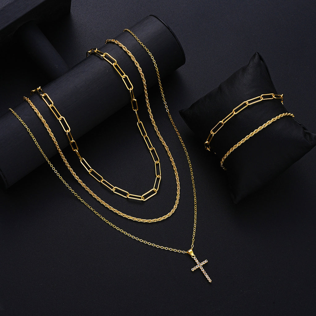 Damen Schmuckset mit elegantem Kreuzanhänger und modernem Kettendesign Shop Nory