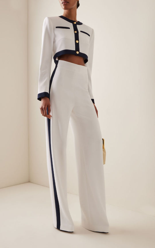 Damen Kurzgeschnittenes Cropped-Tailoring-Set mit Kontrastpaspel und High‑Waist Palazzo-Hose Shop Nory
