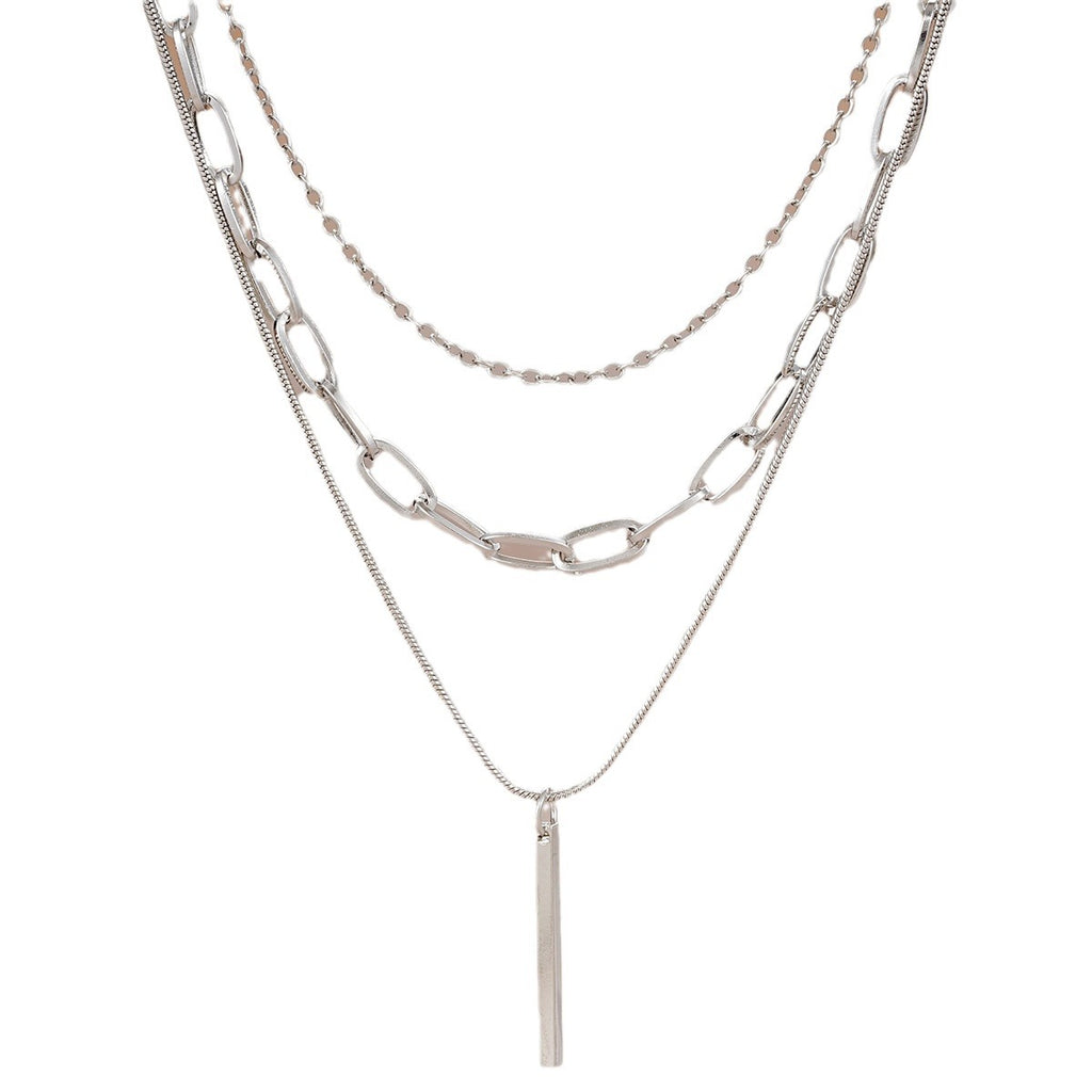 Damen mehrlagige Halskette im modernen Design mit Glieder- und Zirkonia-Akzenten Shop Nory