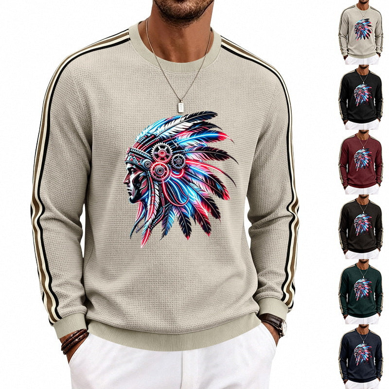 Herren Sweatshirt mit stilisiertem Kopfschmuck-Print und Kontraststreifen an den Ärmeln Shop Nory