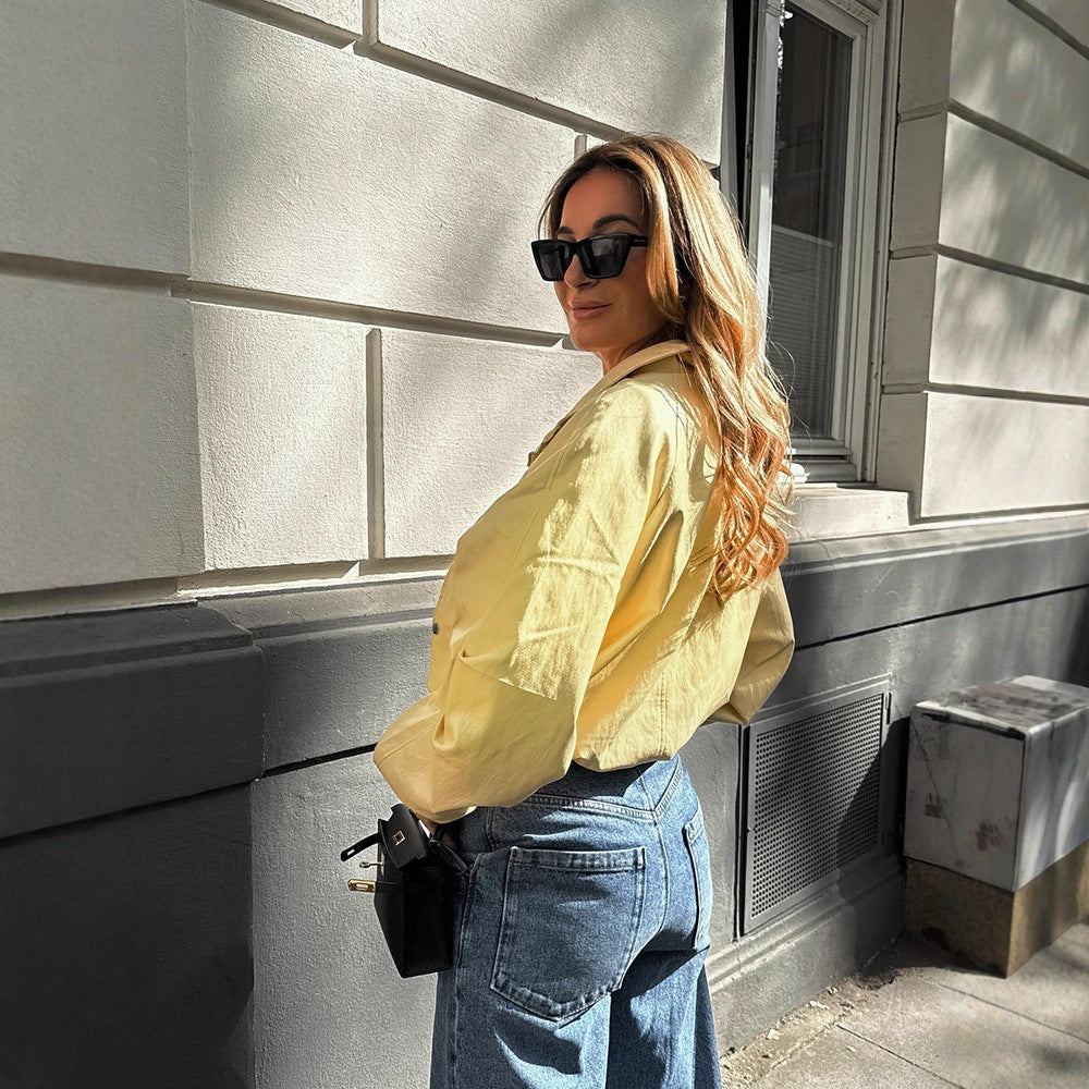 Damen Kurze Satinoptik-Bomberjacke mit Reißverschluss, Druckknöpfen & elastischen Bündchen Shop Nory