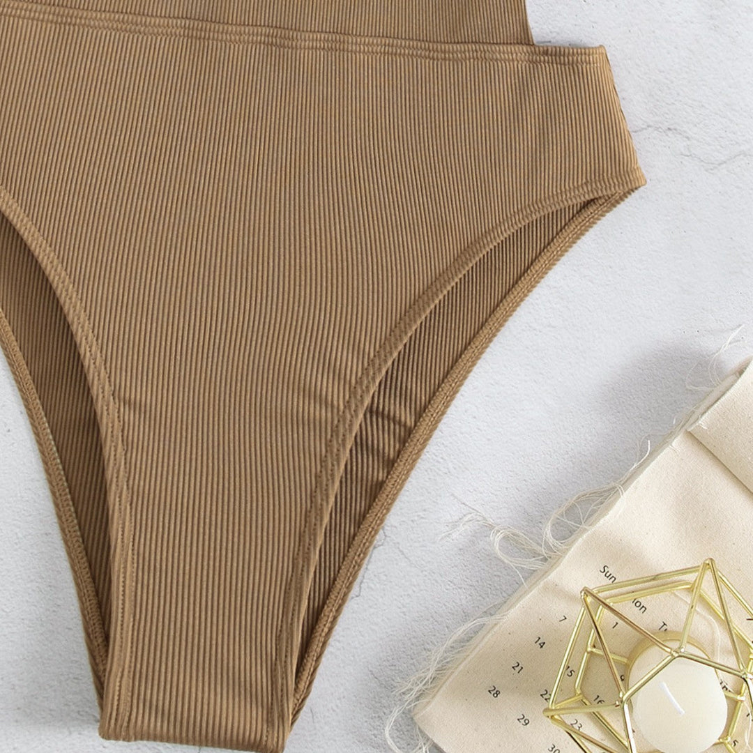 Damen Hochgeschnittener Einteiler Badeanzug mit trendigen Schnürdetails Shopnory
