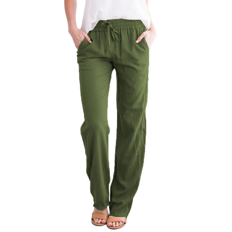 Damen Leichte Leinenoptik Palazzo-Hose mit Gummibund, Tunnelzug und Eingrifftaschen Shop Nory