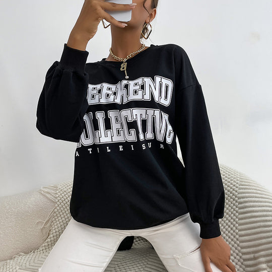 Damen Oversize Sweatshirt mit College-Print und Rundhalsausschnitt Shop Nory