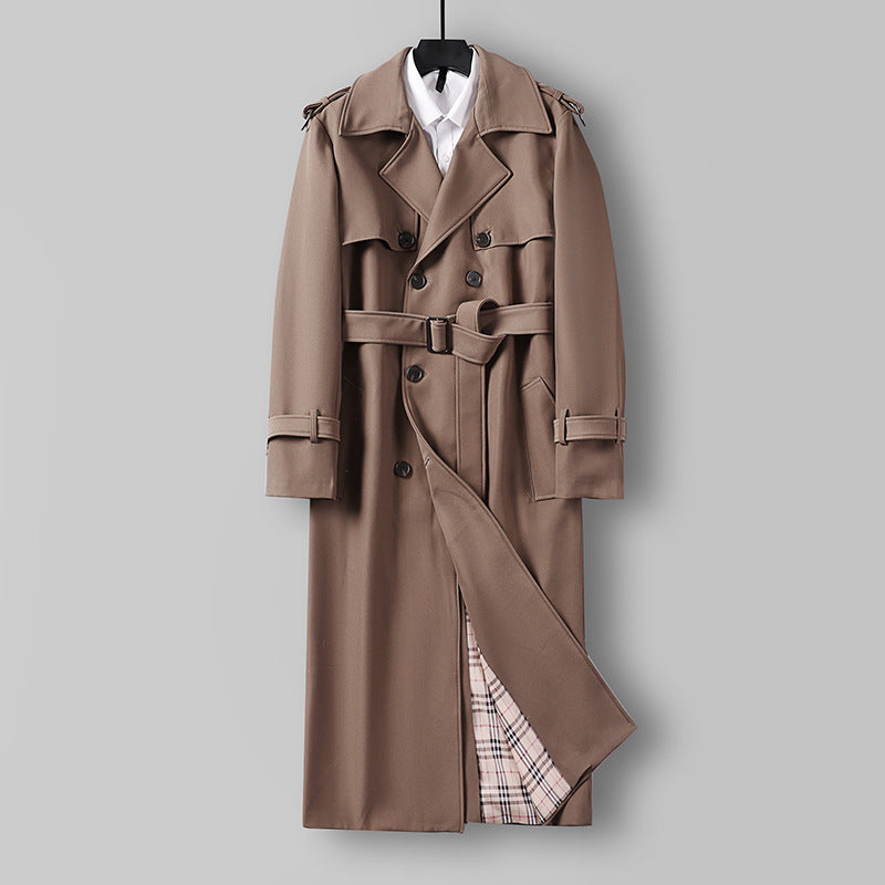 Damen Eleganter lang geschnittener Wollmix-Trenchcoat mit doppelreihiger Knopfleiste und Bindegürtel Shop Nory