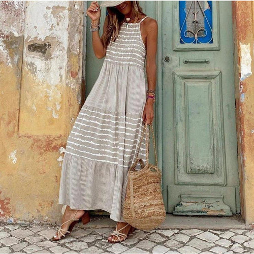 Damen Langes Sommerkleid mit eleganten Streifen von