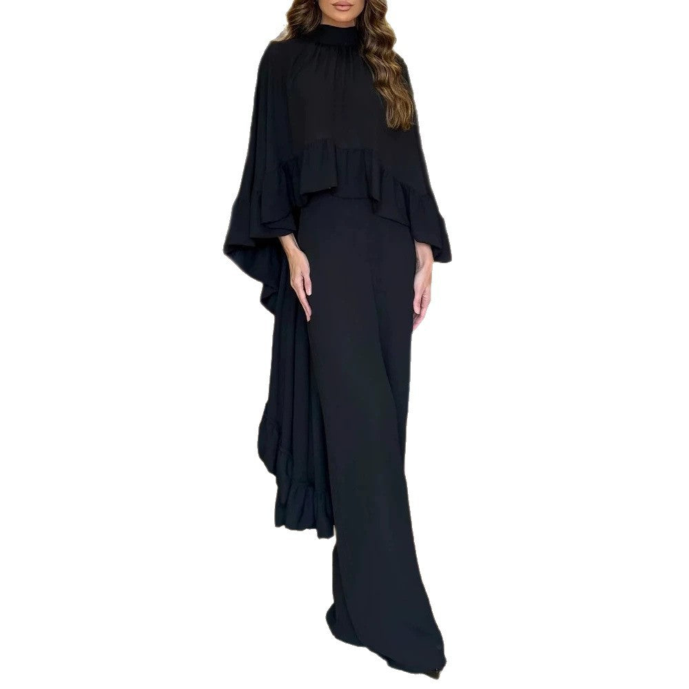 Damen Eleganter Overall mit Cape-Volant und weitem Palazzohosenbein Shop Nory