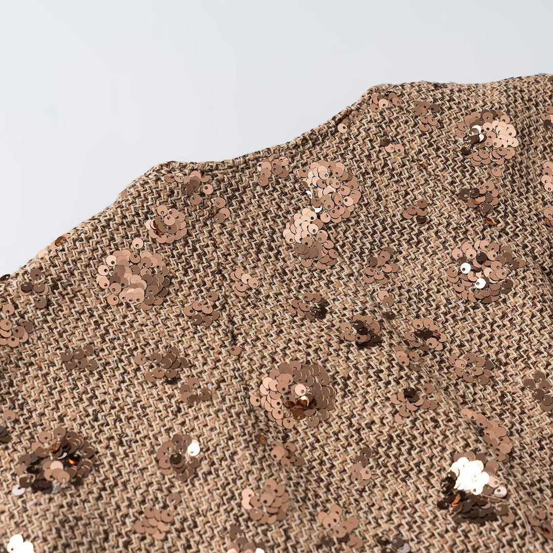 Damen Ärmellose Glitzer-Tweed-Weste mit Wickeloptik und Paillettenbesatz Shop Nory