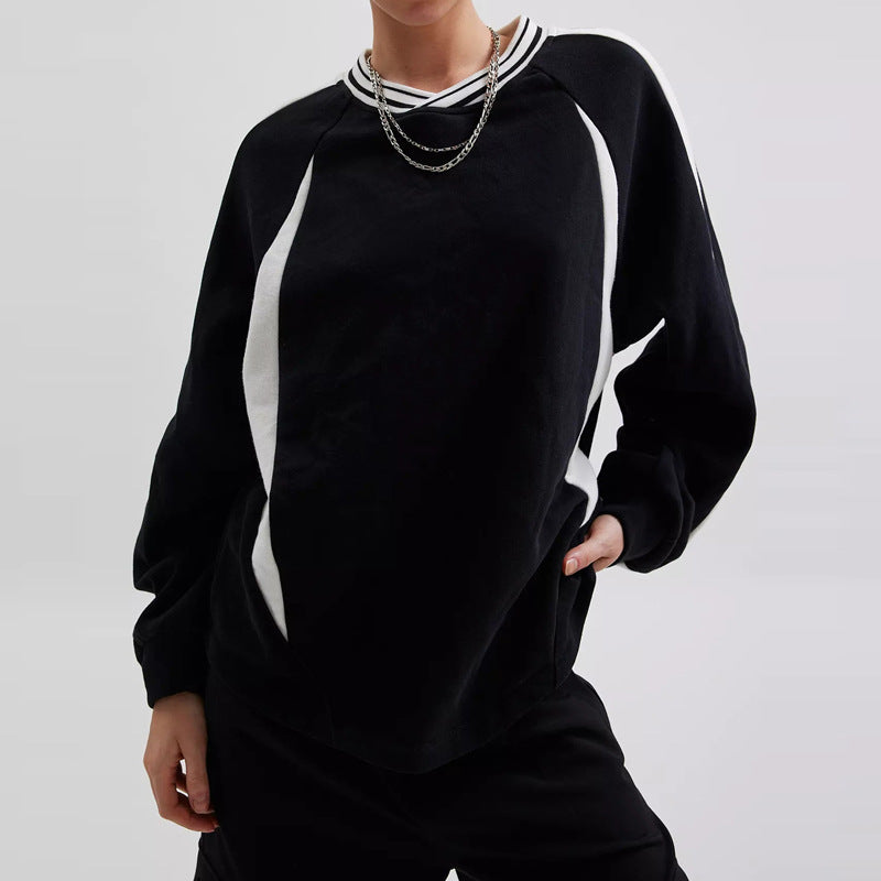 Damen Oversize Sweatshirt mit Raglanärmeln und Kontraststreifen Shop Nory