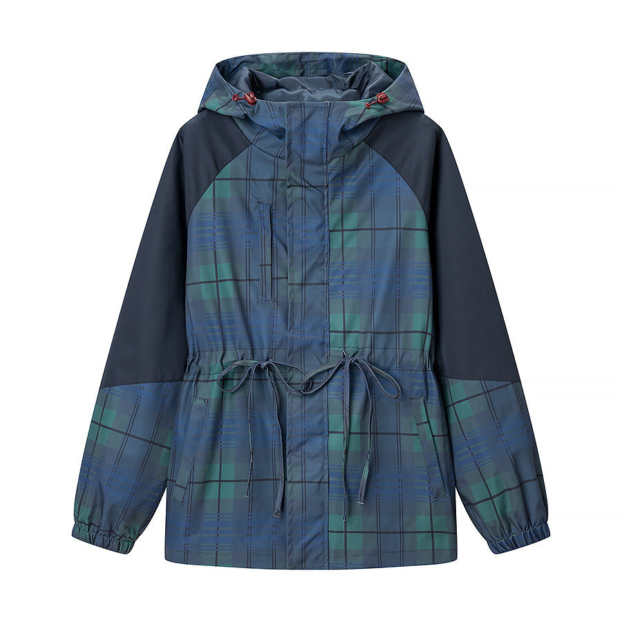 Damen Leichte Kapuzenjacke im Parka-Stil mit Kordelzug und Karomuster Shop Nory