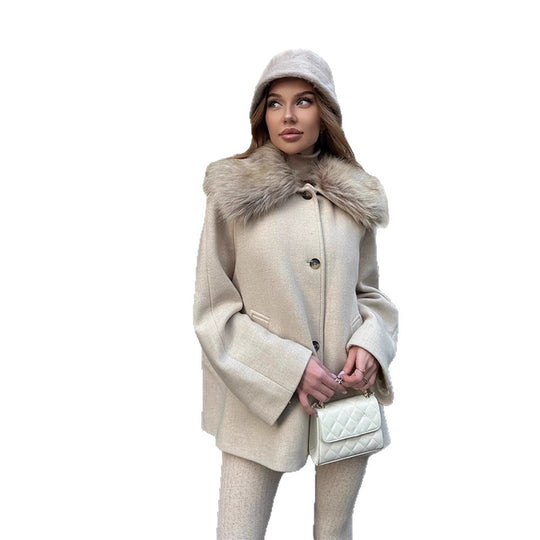 Damen Kurzmantel mit Webpelz-Schalkragen & kastiger Oversize-Silhouette Shop Nory