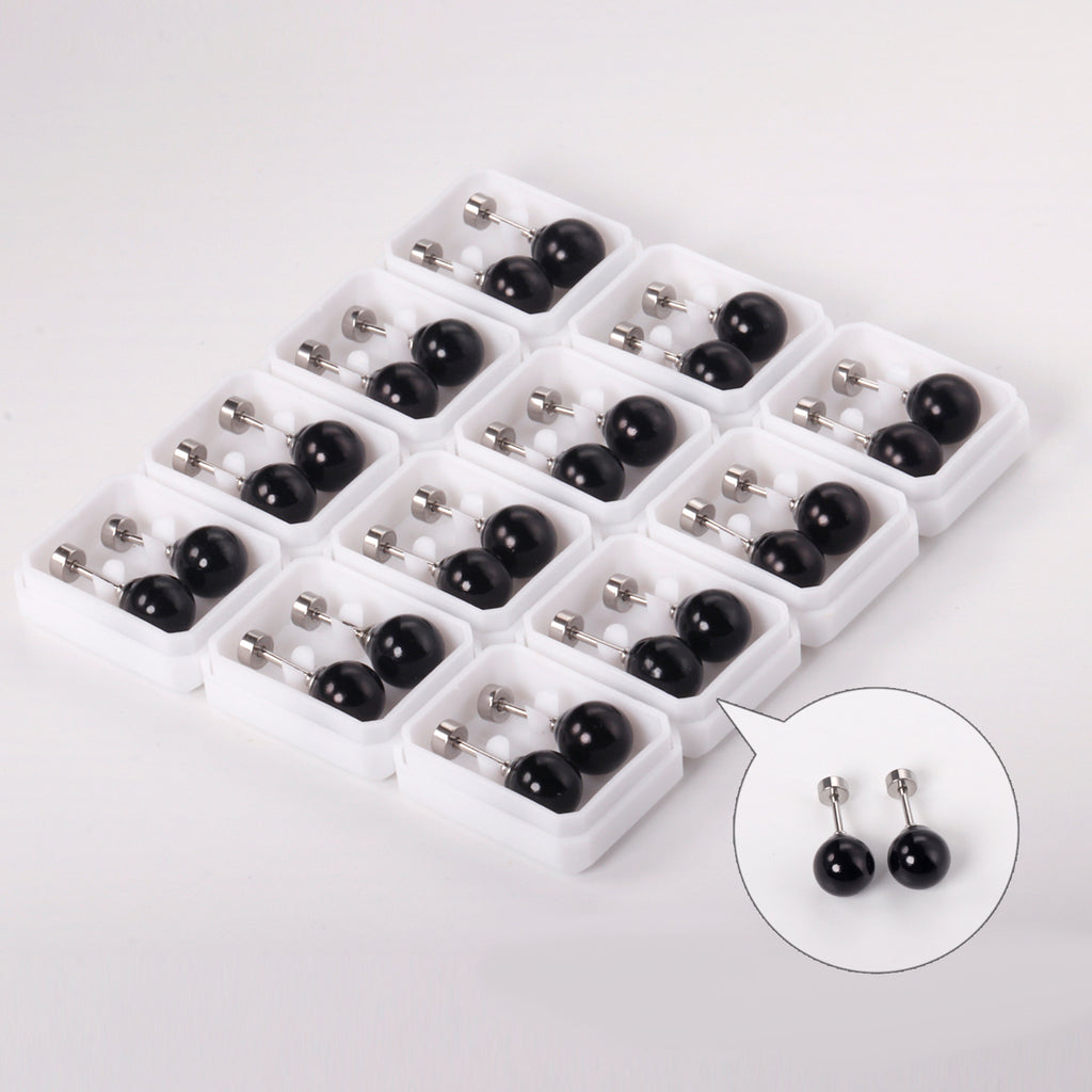 Damen Ohrstecker mit goldplattierter Edelstahl-Basis und schwarzem Perlenanhänger Shop Nory