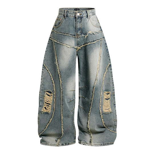 Damen Hochtaillierte weit geschnittene Destroy-Jeans mit Fransen‑Nahtdetails Shop Nory