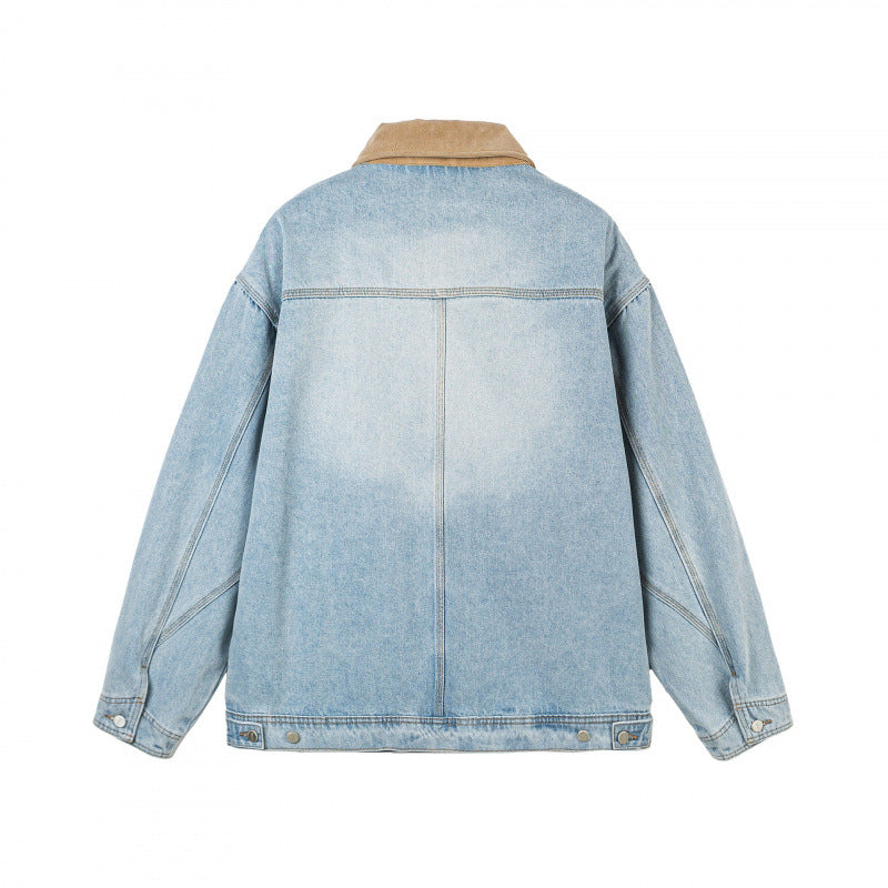 Herren Oversize-Denimjacke mit Cordkragen und diagonalem Brusttaschendetail Shop Nory