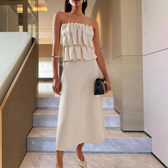 Damen Elegantes Maxi-Kleid mit gerafftem Oberteil und fließendem Saum