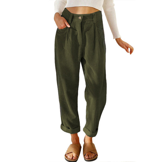 Damen Hochtaillierte Kordhose mit Falten, lockerer Passform und umgeschlagenem Saum Shop Nory