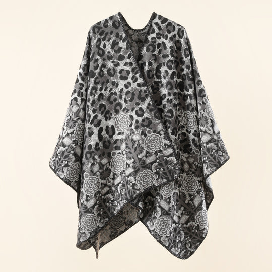 Damen Jacquard-Überwurfponcho im kastigen Kimono-Fall mit floral-animalischem Muster Shop Nory