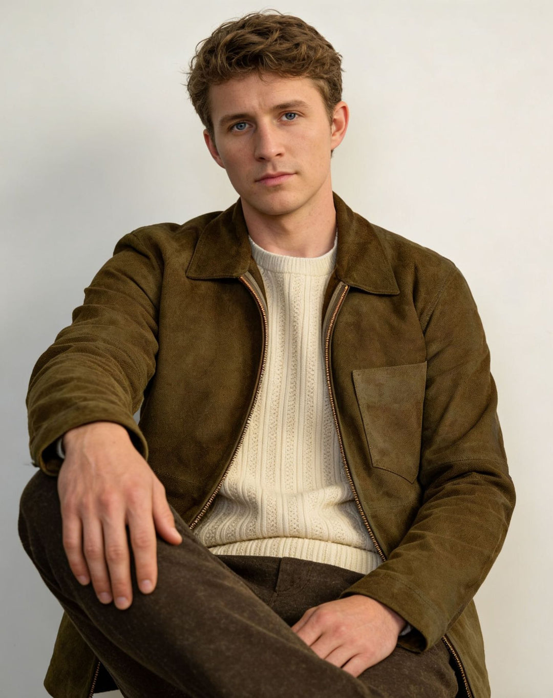 Herren Velourslederjacke mit Reißverschluss und Hemdkragen Shop Nory